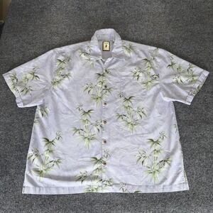 Jamaica Jaxx Hawaiian Shirt Mens 2XL Silk Blue Bamboo Print Island‎ Style Aloha